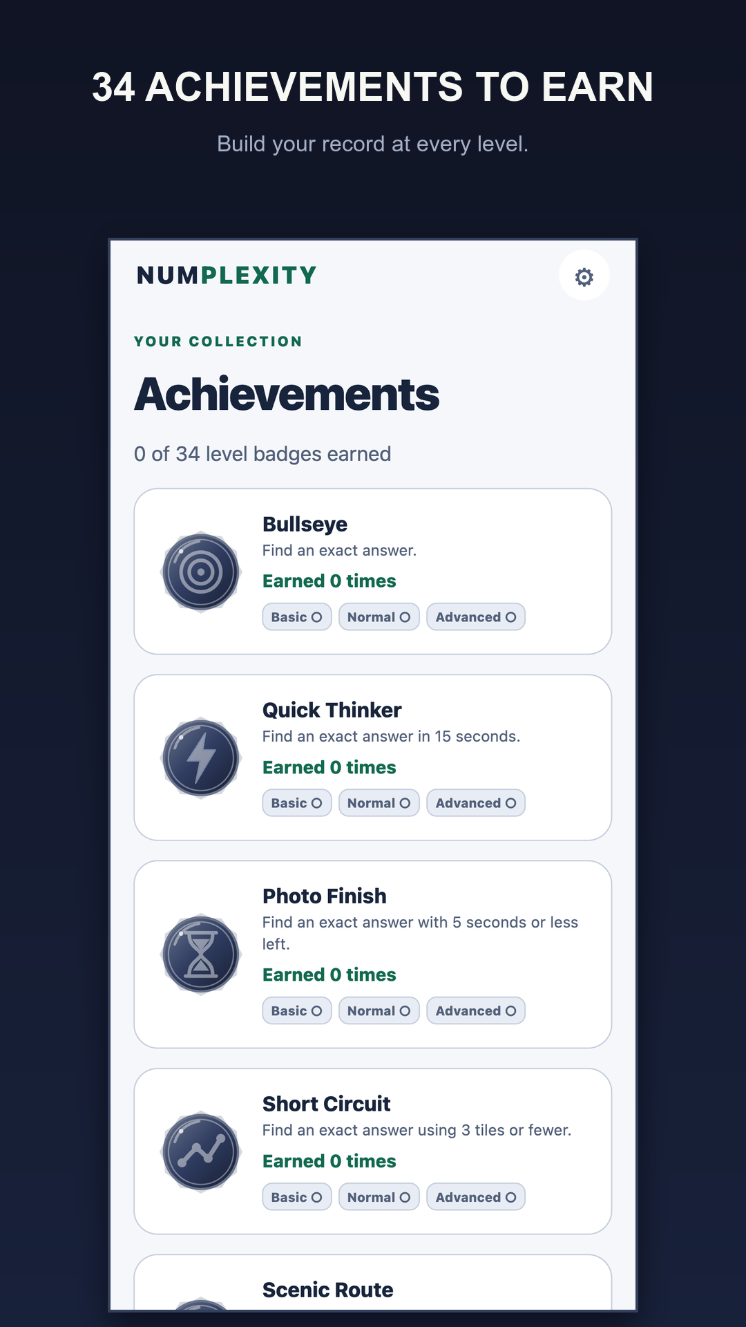 Numplexity achievements screen